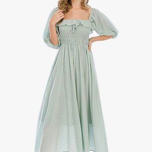 LIGHTLY WORN Summer Half Sleeve Cotton Ruffled Backless A Line Dress